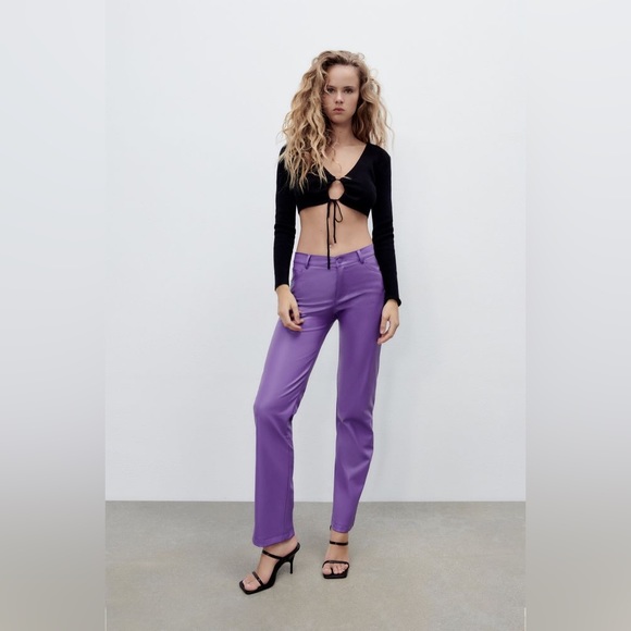Zara | Pants u0026 Jumpsuits | Zara Purple Faux Leather Pants Like New Worn  Once | Poshmark